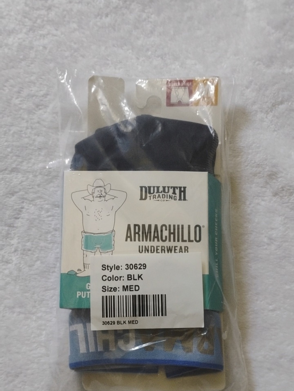 Duluth Trading Co Armachillo Bullpen 3D Boxer Briefs in Black and Blue Trim